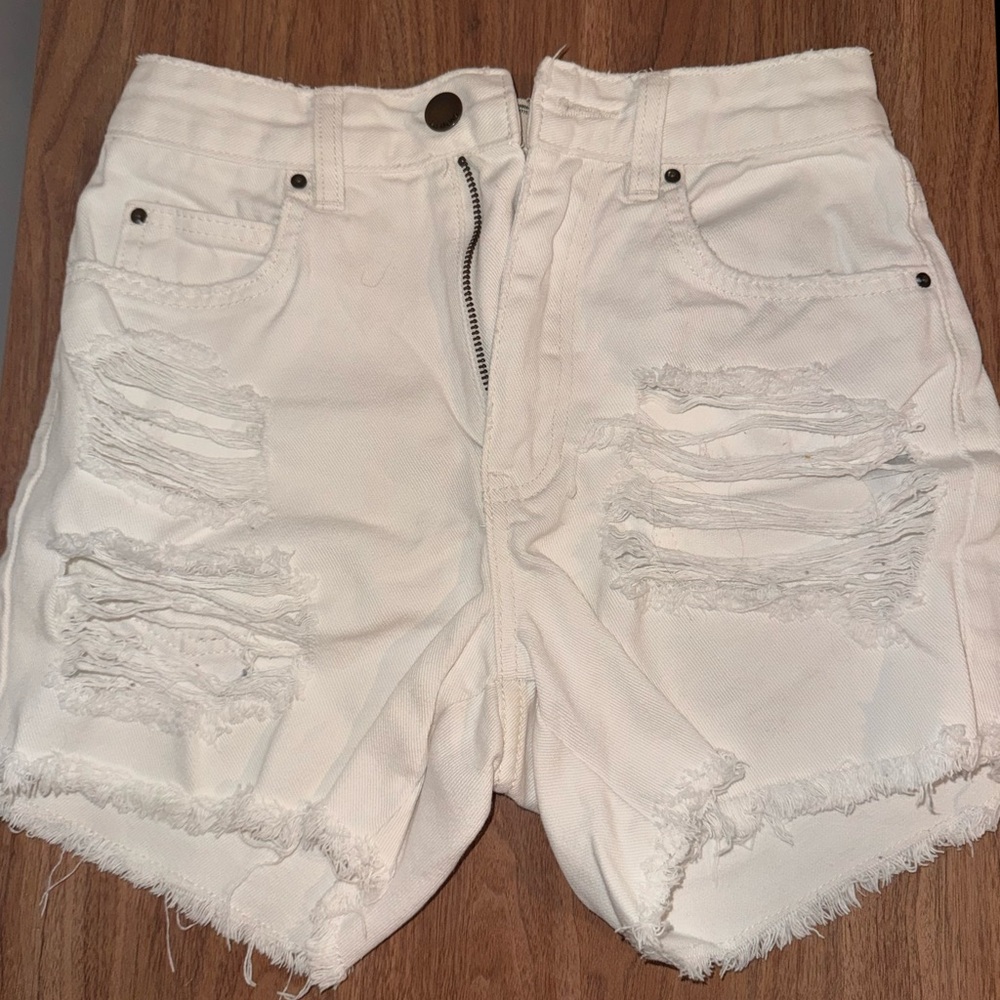 Billabong White Distressed Jean Shorts